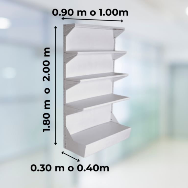 Góndola sencilla blanca, 5 entrepaños
