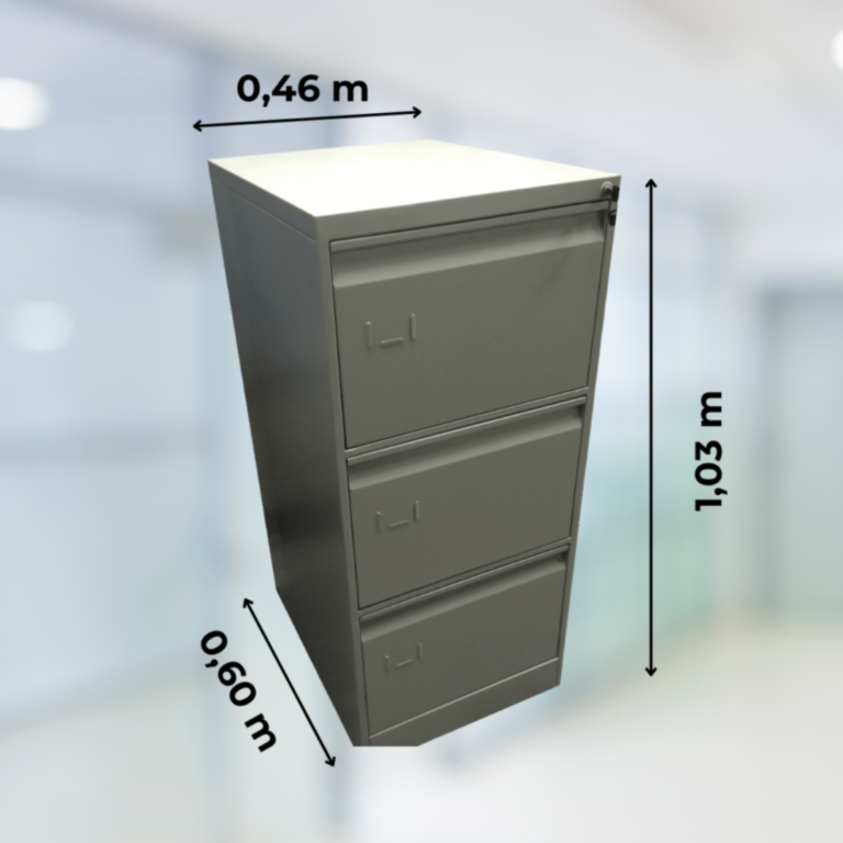 Archivador de 3 gavetas, con cerradura de seguridad lateral, gris. Medidas